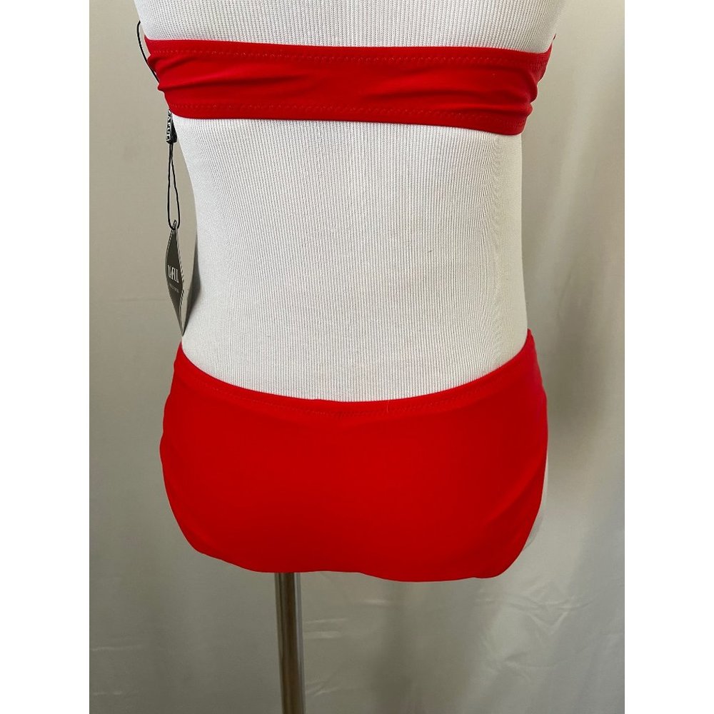 ZAFUL Red Tie Front Bikini Top w/ Matching Peek-a-Boo Racing Style Bikini Bottom - Picture 8 of 12